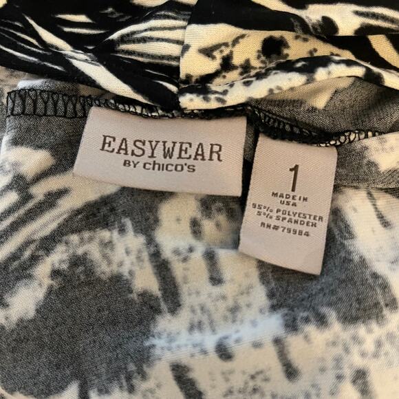 Chicos Womens Blouse Black White Abstract Easywear Faux Wrap Sleeveless 1 (M) - Picture 6 of 11